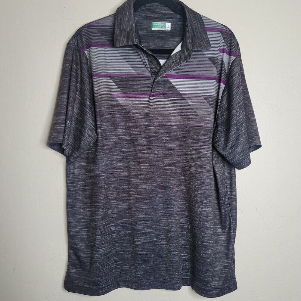 Ben Hogan Performance PurpleHeather Striped Short Sleeve Golf Polo Shirt Size L